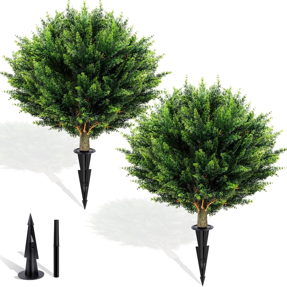 9064 Artificial Cypress Topiary 2 Pack, UV Resistant Artificial Shrub